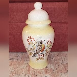 Vintage Ceramic Ginger Jar with Bird Design